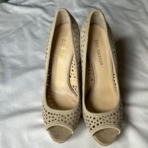Enzo Angiolini Taupe Suede Peep-Toe Heels